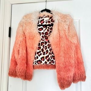 Mother Denim, The Faux Fur Boxy Jacket, Pink Ombre, XS
